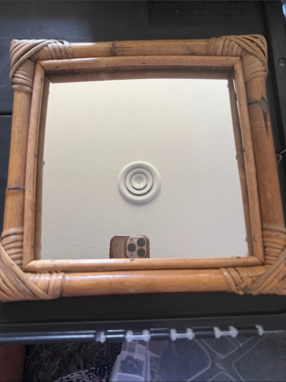 Rattan Frame Square Wall Mirror in Natural Brown